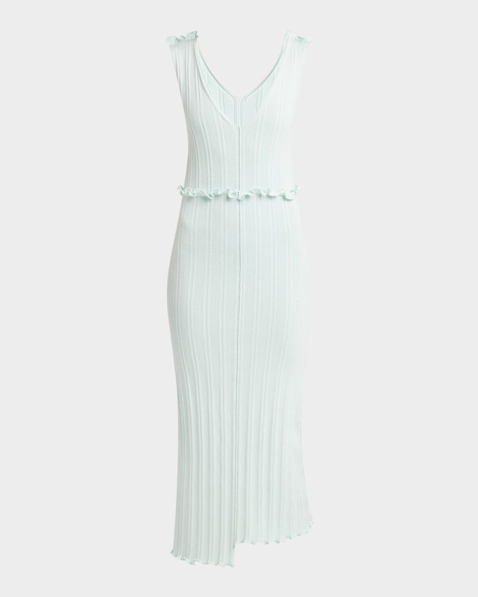 Ruffle Sleeveless Fine Rib Cotton Midi Dress
